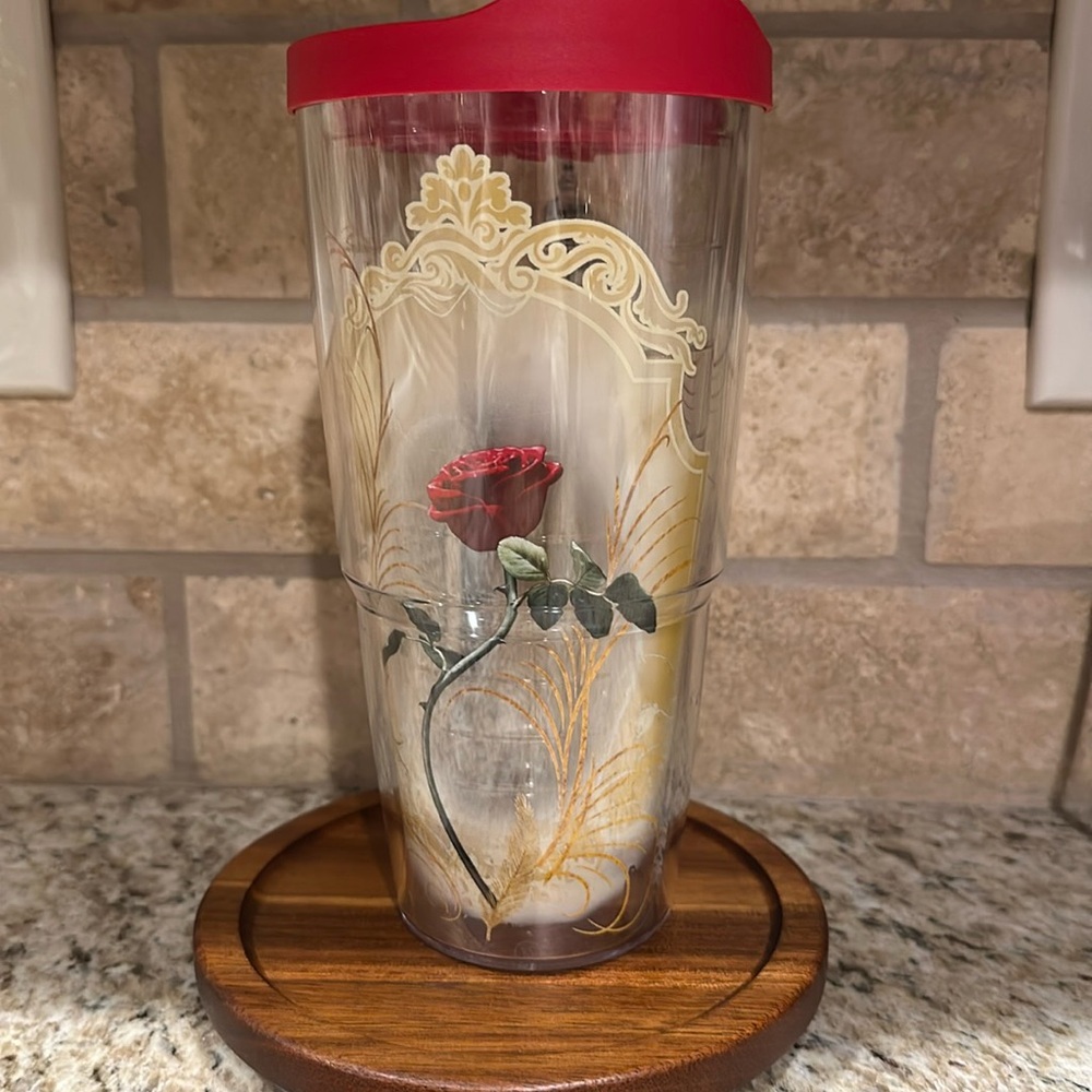 16 ounce Tervis cup with lid Disney beauty and the beast.